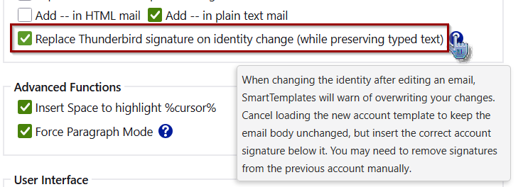 Replace signature after edits (option)