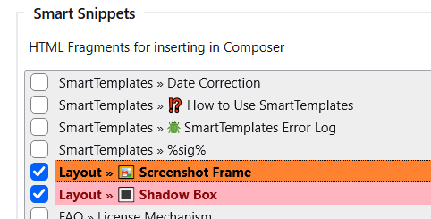 Downloaded snippets added to the Smart Snippets settings list