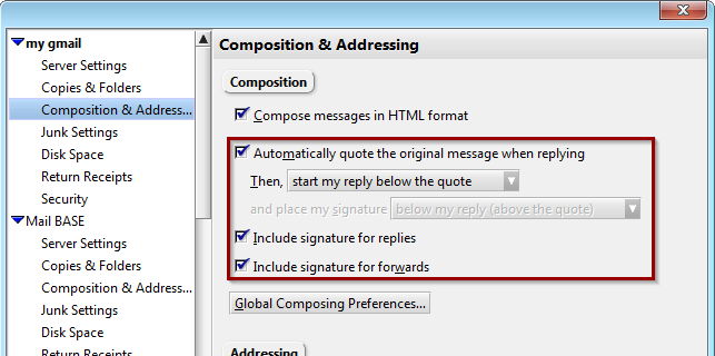 Account settings for signature